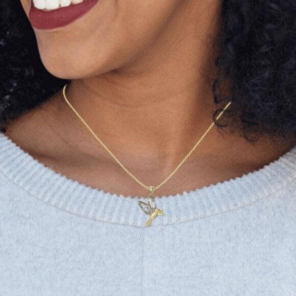 NIB - JTV 10K Yellow Gold & Rhodium Hummingbird Pendant – Ref# AU2248 - Picture 2 of 10